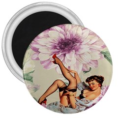 Gil Elvgren Pin Up Girl Purple Flower Fashion Art 3  Button Magnet by chicelegantboutique