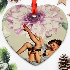 Gil Elvgren Pin Up Girl Purple Flower Fashion Art Heart Ornament by chicelegantboutique