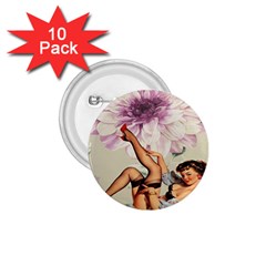 Gil Elvgren Pin Up Girl Purple Flower Fashion Art 1 75  Button (10 Pack) by chicelegantboutique