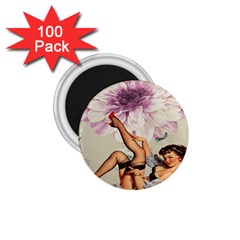 Gil Elvgren Pin Up Girl Purple Flower Fashion Art 1 75  Button Magnet (100 Pack) by chicelegantboutique