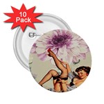 Gil Elvgren Pin Up Girl Purple Flower Fashion Art 2.25  Button (10 pack) Front