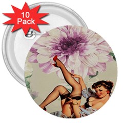 Gil Elvgren Pin Up Girl Purple Flower Fashion Art 3  Button (10 Pack)