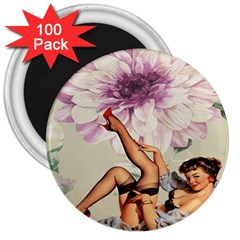 Gil Elvgren Pin Up Girl Purple Flower Fashion Art 3  Button Magnet (100 Pack) by chicelegantboutique