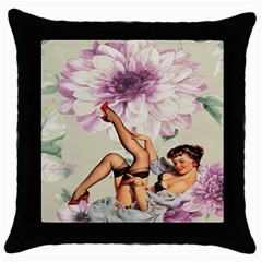 Gil Elvgren Pin Up Girl Purple Flower Fashion Art Black Throw Pillow Case by chicelegantboutique