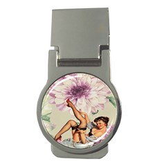 Gil Elvgren Pin Up Girl Purple Flower Fashion Art Money Clip (round) by chicelegantboutique