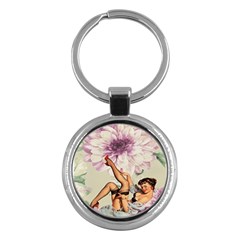 Gil Elvgren Pin Up Girl Purple Flower Fashion Art Key Chain (round)