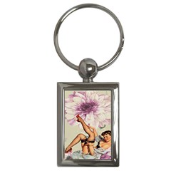 Gil Elvgren Pin Up Girl Purple Flower Fashion Art Key Chain (rectangle) by chicelegantboutique