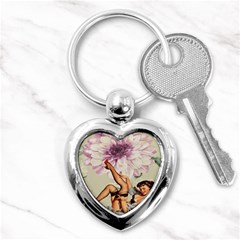 Gil Elvgren Pin Up Girl Purple Flower Fashion Art Key Chain (heart) by chicelegantboutique