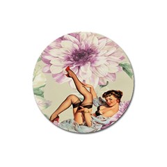 Gil Elvgren Pin Up Girl Purple Flower Fashion Art Magnet 3  (round) by chicelegantboutique