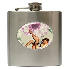 Gil Elvgren Pin Up Girl Purple Flower Fashion Art Hip Flask by chicelegantboutique