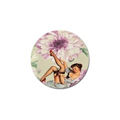 Gil Elvgren Pin Up Girl Purple Flower Fashion Art Golf Ball Marker by chicelegantboutique