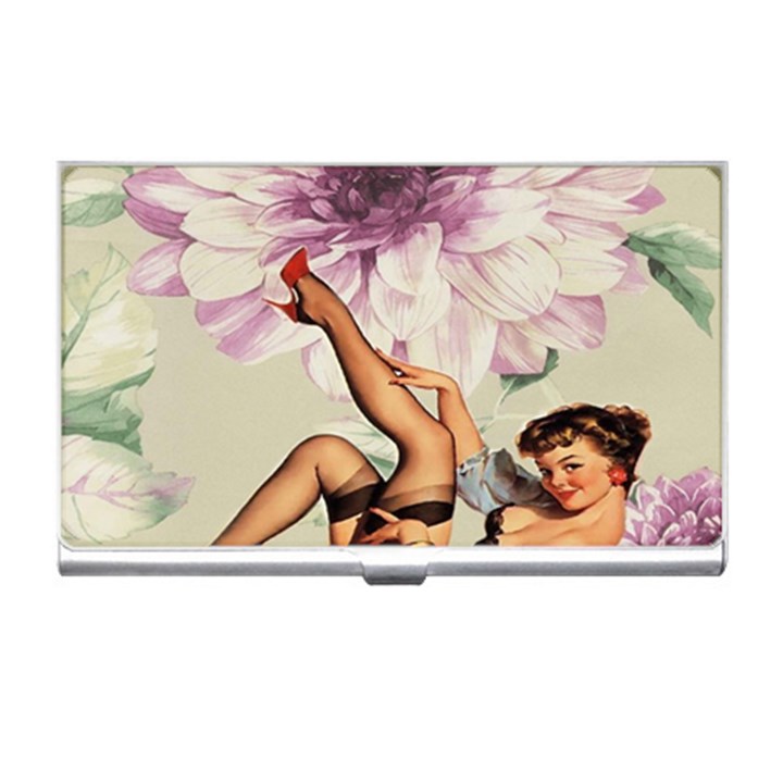 Gil Elvgren Pin Up Girl Purple Flower Fashion Art Business Card Holder