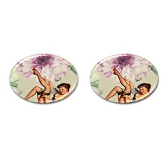 Gil Elvgren Pin Up Girl Purple Flower Fashion Art Cufflinks (oval)