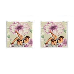 Gil Elvgren Pin Up Girl Purple Flower Fashion Art Cufflinks (square)