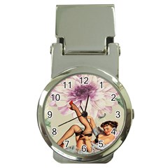 Gil Elvgren Pin Up Girl Purple Flower Fashion Art Money Clip With Watch by chicelegantboutique