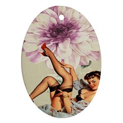 Gil Elvgren Pin Up Girl Purple Flower Fashion Art Oval Ornament (two Sides)