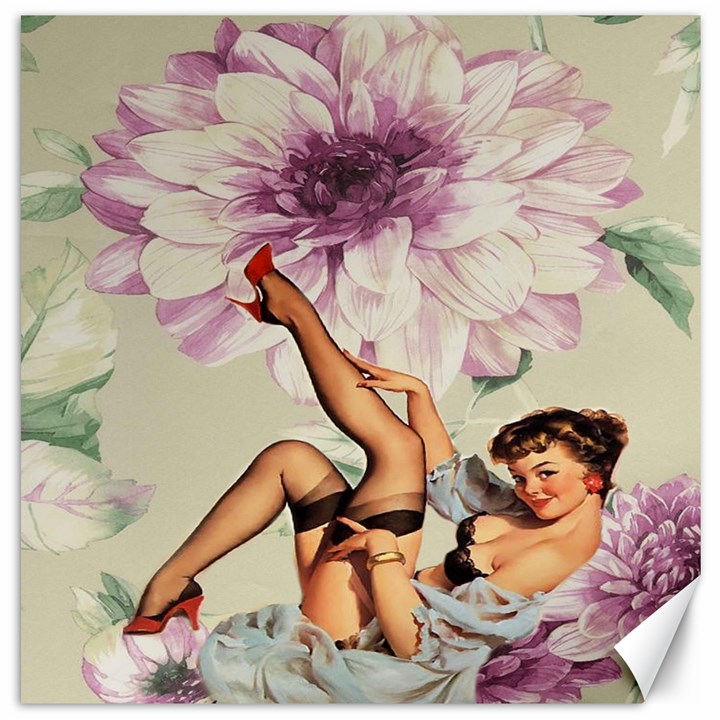 Gil Elvgren Pin Up Girl Purple Flower Fashion Art Canvas 12  x 12  (Unframed)