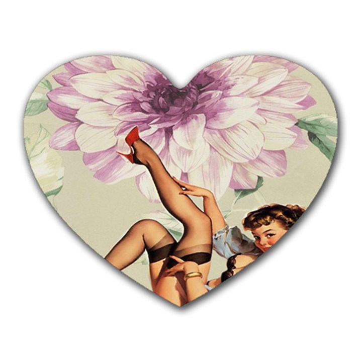 Gil Elvgren Pin Up Girl Purple Flower Fashion Art Mouse Pad (Heart)