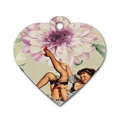 Gil Elvgren Pin Up Girl Purple Flower Fashion Art Dog Tag Heart (one Sided) 