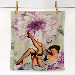 Gil Elvgren Pin Up Girl Purple Flower Fashion Art Face Towel by chicelegantboutique