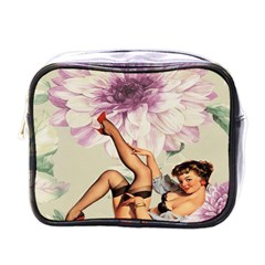 Gil Elvgren Pin Up Girl Purple Flower Fashion Art Mini Travel Toiletry Bag (one Side) by chicelegantboutique