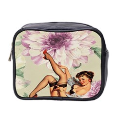 Gil Elvgren Pin Up Girl Purple Flower Fashion Art Mini Travel Toiletry Bag (two Sides) by chicelegantboutique