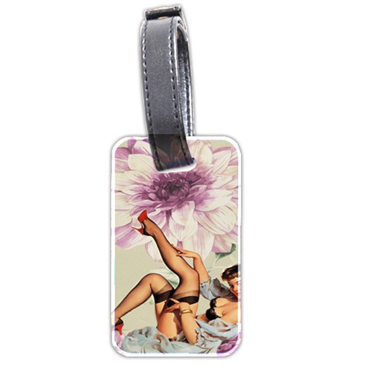 Gil Elvgren Pin Up Girl Purple Flower Fashion Art Luggage Tag (Two Sides)