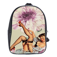 Gil Elvgren Pin Up Girl Purple Flower Fashion Art School Bag (xl) by chicelegantboutique