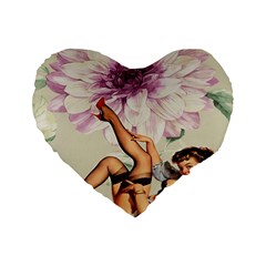 Gil Elvgren Pin Up Girl Purple Flower Fashion Art 16  Premium Heart Shape Cushion  by chicelegantboutique