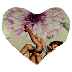 Gil Elvgren Pin Up Girl Purple Flower Fashion Art 19  Premium Heart Shape Cushion by chicelegantboutique