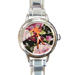 Cute Gil Elvgren Purple Dress Pin Up Girl Pink Rose Floral Art Round Italian Charm Watch by chicelegantboutique