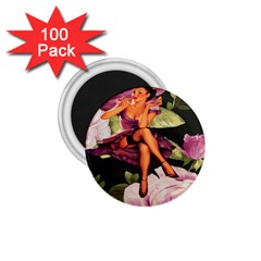 Cute Gil Elvgren Purple Dress Pin Up Girl Pink Rose Floral Art 1 75  Button Magnet (100 Pack) by chicelegantboutique