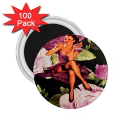 Cute Gil Elvgren Purple Dress Pin Up Girl Pink Rose Floral Art 2 25  Button Magnet (100 Pack) by chicelegantboutique