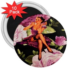 Cute Gil Elvgren Purple Dress Pin Up Girl Pink Rose Floral Art 3  Button Magnet (10 Pack) by chicelegantboutique