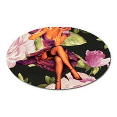 Cute Gil Elvgren Purple Dress Pin Up Girl Pink Rose Floral Art Magnet (oval) by chicelegantboutique