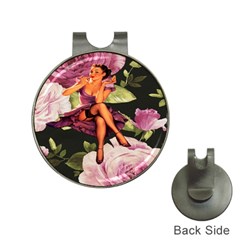 Cute Gil Elvgren Purple Dress Pin Up Girl Pink Rose Floral Art Hat Clip With Golf Ball Marker