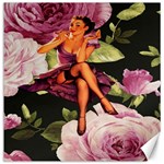 Cute Gil Elvgren Purple Dress Pin Up Girl Pink Rose Floral Art Canvas 16  x 16  (Unframed) 15.2 x15.41  Canvas - 1