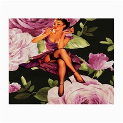 Cute Gil Elvgren Purple Dress Pin Up Girl Pink Rose Floral Art Glasses Cloth (small, Two Sided)