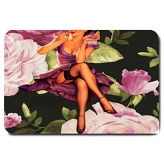 Cute Gil Elvgren Purple Dress Pin Up Girl Pink Rose Floral Art Large Door Mat