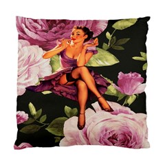 Cute Gil Elvgren Purple Dress Pin Up Girl Pink Rose Floral Art Cushion Case (two Sided) 