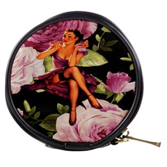 Cute Gil Elvgren Purple Dress Pin Up Girl Pink Rose Floral Art Mini Makeup Case