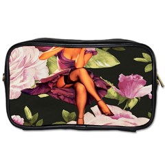 Cute Gil Elvgren Purple Dress Pin Up Girl Pink Rose Floral Art Travel Toiletry Bag (one Side) by chicelegantboutique