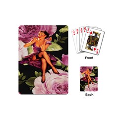 Cute Gil Elvgren Purple Dress Pin Up Girl Pink Rose Floral Art Playing Cards (mini) by chicelegantboutique