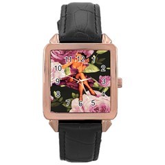 Cute Gil Elvgren Purple Dress Pin Up Girl Pink Rose Floral Art Rose Gold Leather Watch  by chicelegantboutique