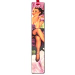 Cute Gil Elvgren Purple Dress Pin Up Girl Pink Rose Floral Art Large Bookmark Front