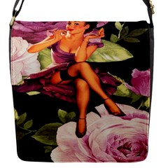 Cute Gil Elvgren Purple Dress Pin Up Girl Pink Rose Floral Art Flap Closure Messenger Bag (small)