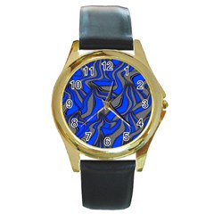 Foolish Movements Blue Round Metal Watch (gold Rim) 