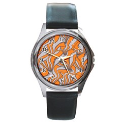 Foolish Movements Swirl Orange Round Metal Watch (silver Rim)