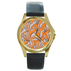 Foolish Movements Swirl Orange Round Metal Watch (gold Rim) 