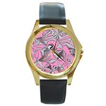 Foolish Movements Pink Effect Jpg Round Metal Watch (Gold Rim)  Front